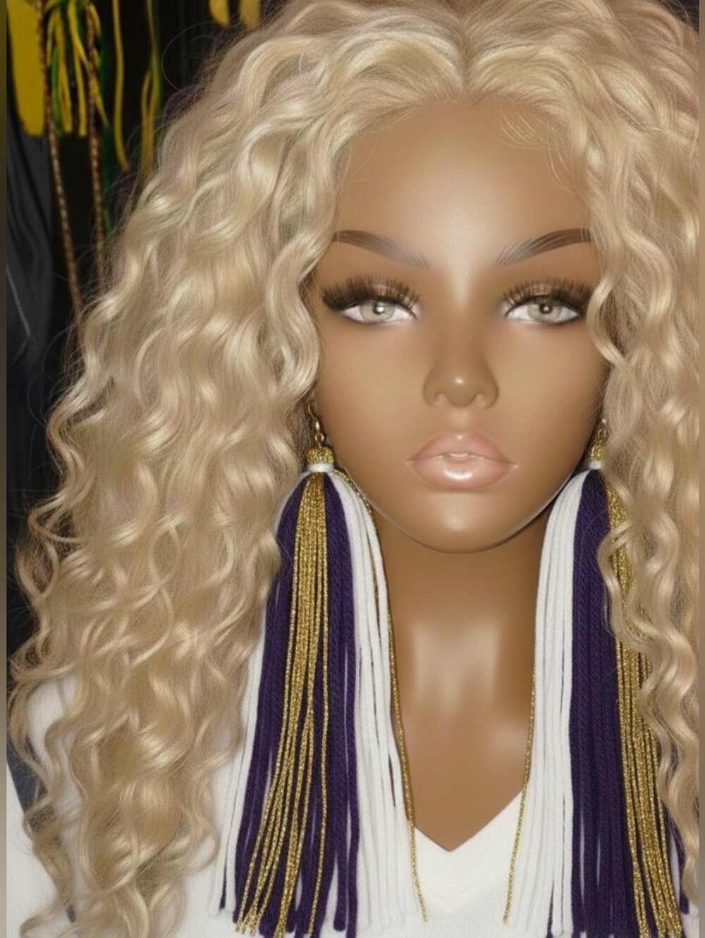 Queen Purple , White , Gold Earrings